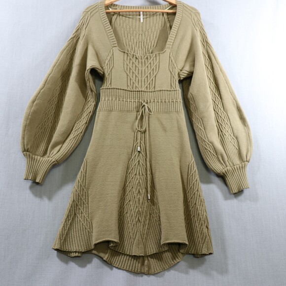 Free People Emmaline Sweater Dress Womens M Green Cutout Back Balloon Sleeve - Picture 4 of 16